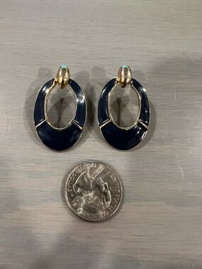 Navy and Gold Toned Vintage Retro Earrings